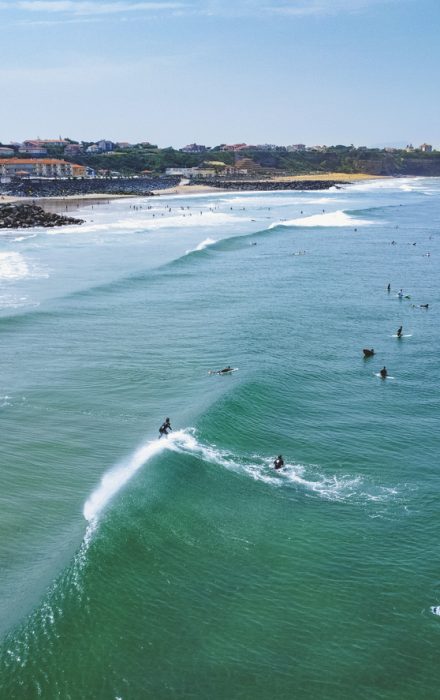 Aerial view of Surfers in Biarritz France